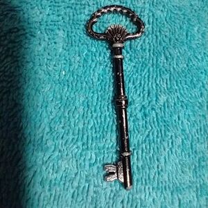 Vintage Style Black Key Pendant Worn Antique